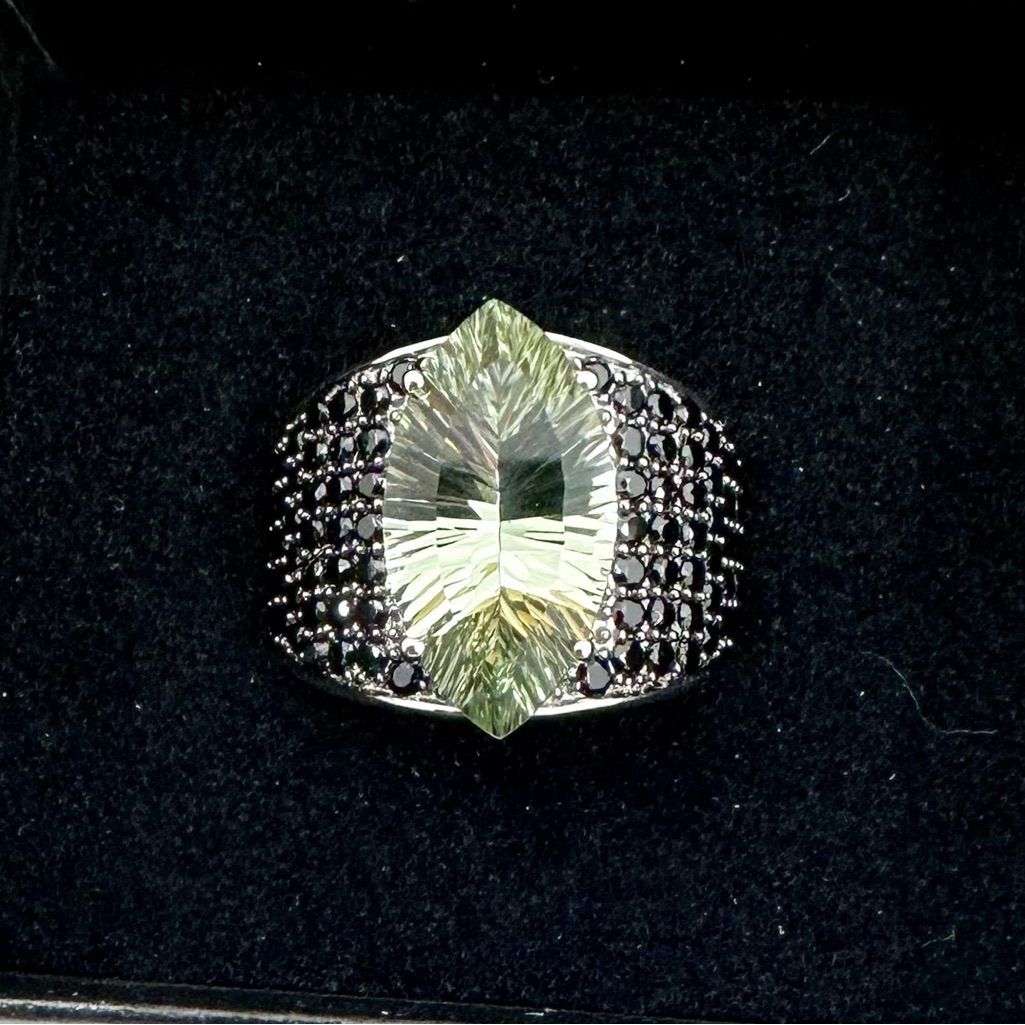Rarities Nwt Carol Brodie Green Prasiolite & Black Spinel Ring; Size 9
